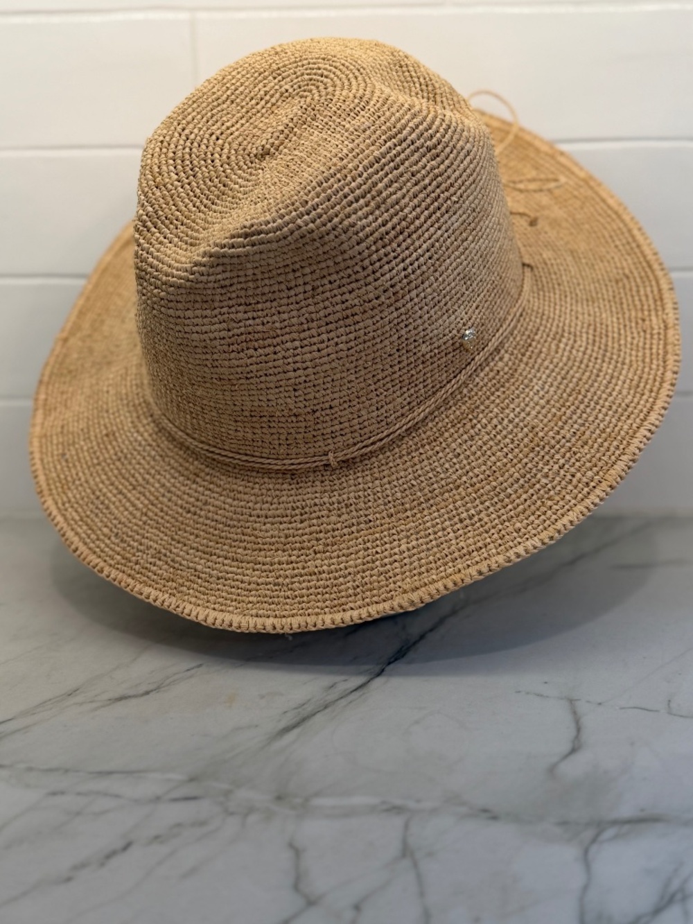 NWOT Helen Kaminski Desmonda Packable Raffia Crochet Fedora Hat - Never Worn